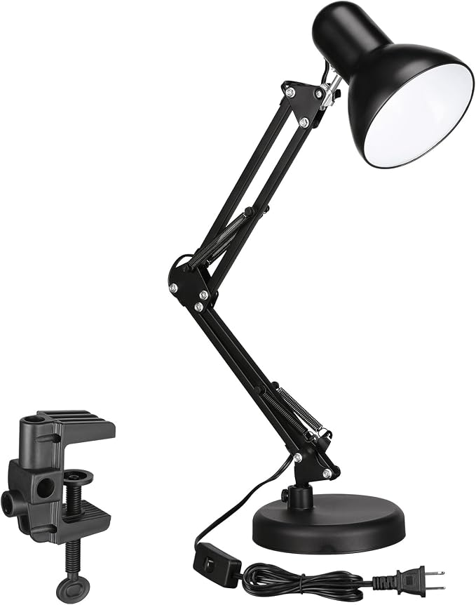 Black Metal Desk Lamp with Adjustable Arm & Clamp | Arvello Mart