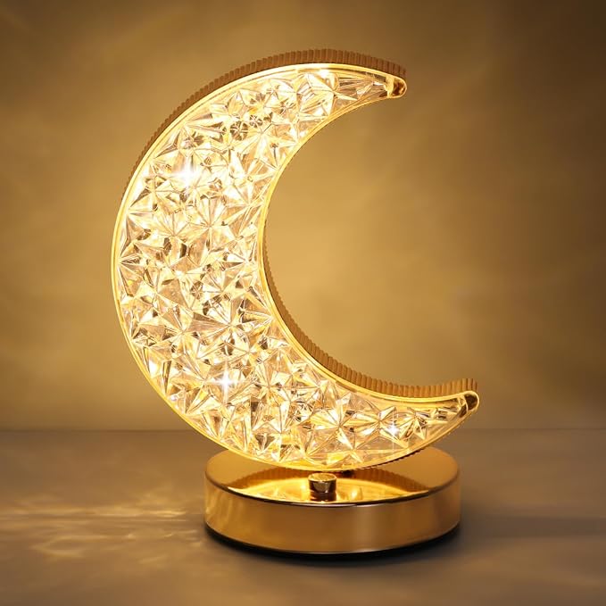 Gold Crescent Moon Table Lamp with Touch Dimming | Arvello Mart