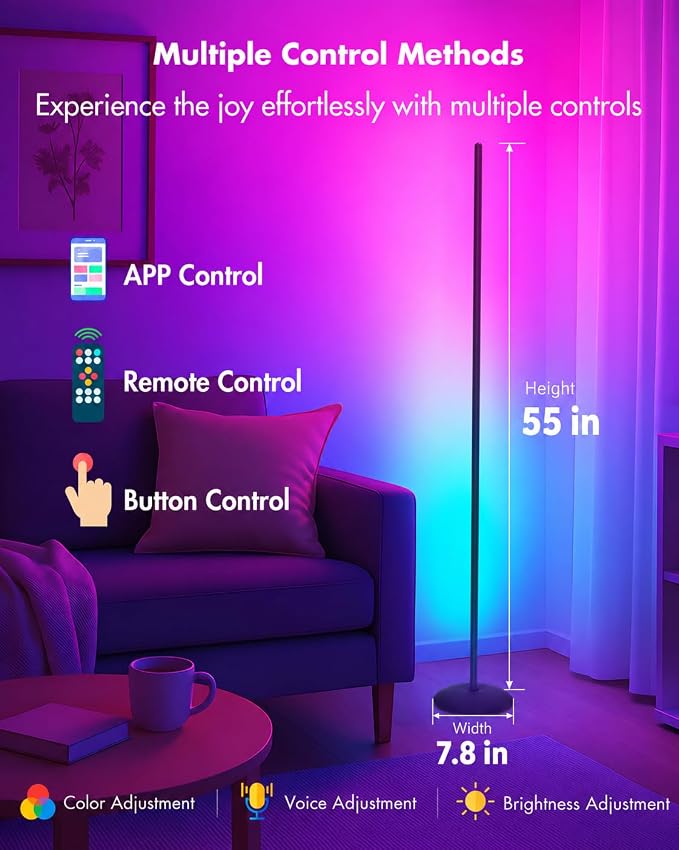 Smart RGB LED Corner Floor Lamp with Music Sync | Arvello Mart
