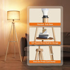 Wooden Tripod Floor Lamp with Shelf and Remote | Arvello Mart