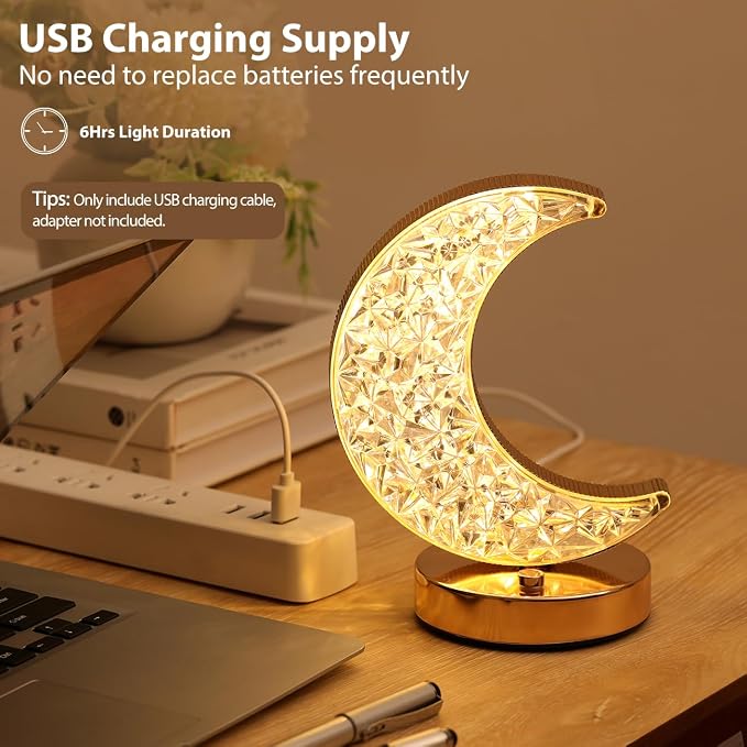 Gold Crescent Moon Table Lamp with Touch Dimming | Arvello Mart