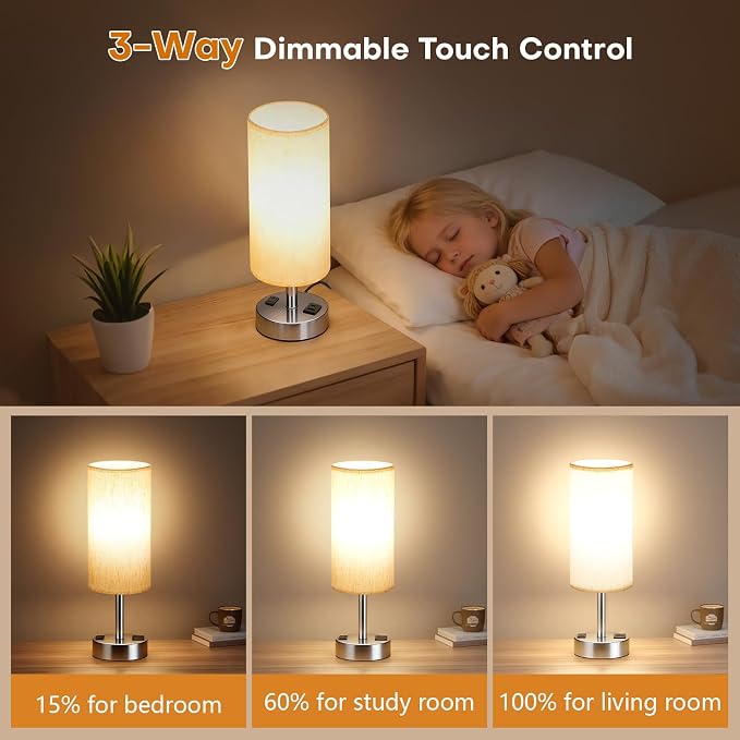 Touch Bedside Table Lamp with USB Charging | Arvello Mart