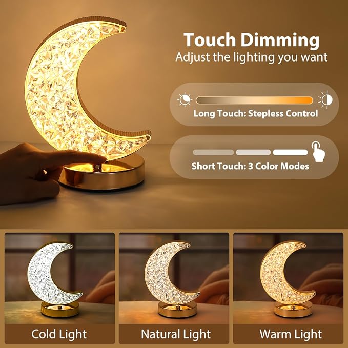 Gold Crescent Moon Table Lamp with Touch Dimming | Arvello Mart