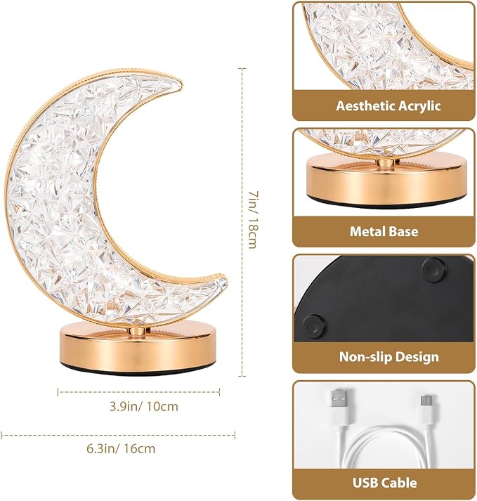 Gold Crescent Moon Table Lamp with Touch Dimming | Arvello Mart