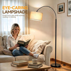 Black Arc Floor Lamp with Linen Shade | Arvello Mart