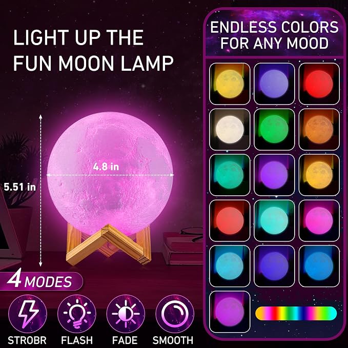3D Moon Night Light with 16 Colors & Remote | Arvello Mart