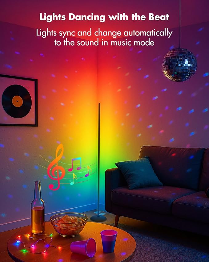Smart RGB LED Corner Floor Lamp with Music Sync | Arvello Mart