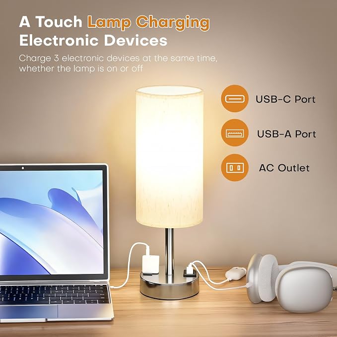 Touch Bedside Table Lamp with USB Charging | Arvello Mart