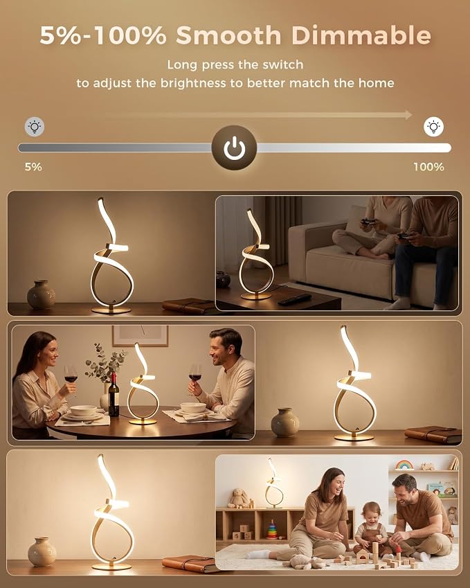 Modern Spiral LED Table Lamp with Touch Dimming | Arvello Mart