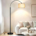 Black Arc Floor Lamp with Linen Shade | Arvello Mart