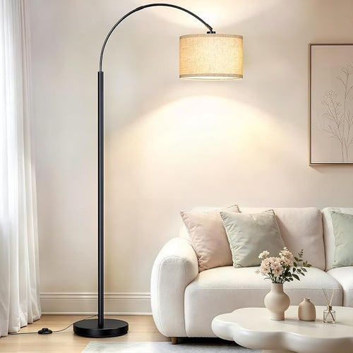 Black Arc Floor Lamp with Linen Shade | Arvello Mart