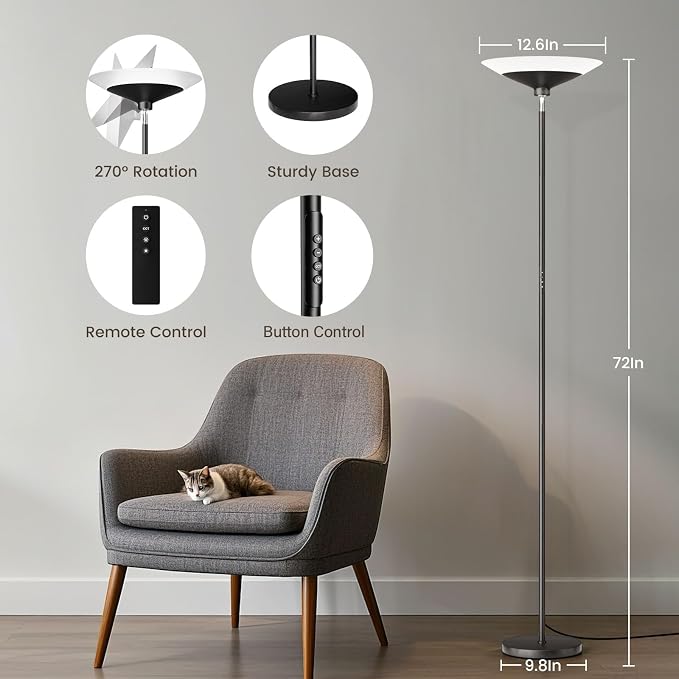 72-Inch Dimmable LED Torchiere Floor Lamp | Arvello Mart