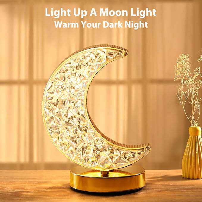 Gold Crescent Moon Table Lamp with Touch Dimming | Arvello Mart