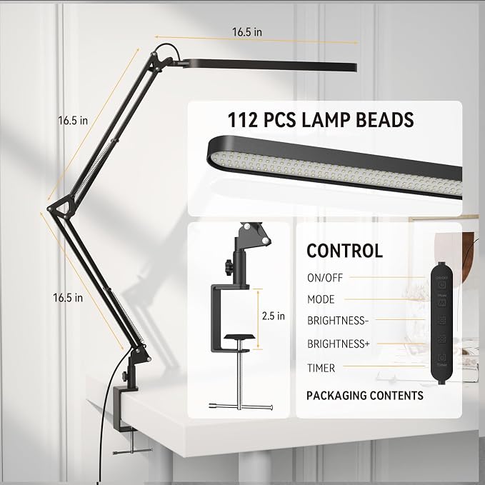 Black LED Desk Lamp with Swing Arm & Memory | Arvello Mart