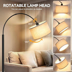 Black Arc Floor Lamp with Linen Shade | Arvello Mart
