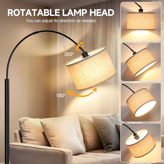 Black Arc Floor Lamp with Linen Shade | Arvello Mart