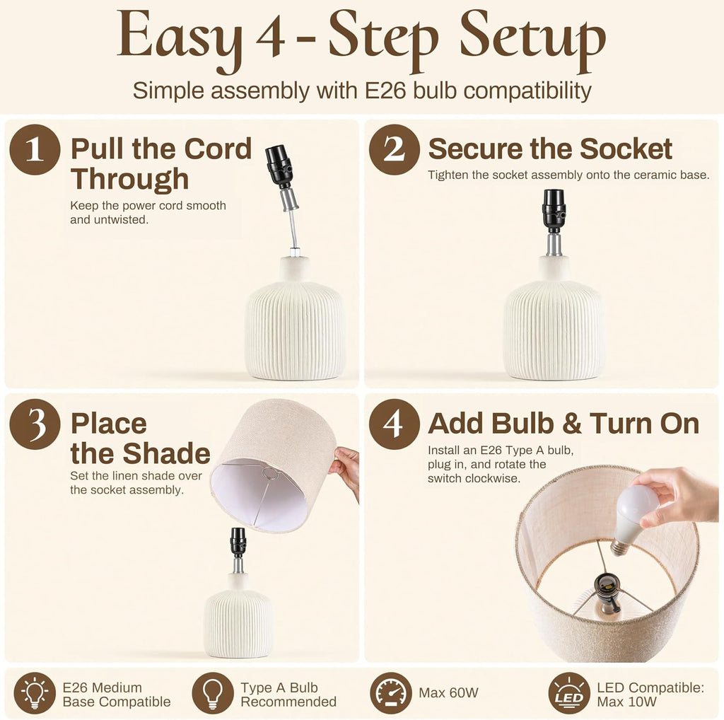 Rustic Ceramic Table Lamp with Linen Shade | Arvello Mart