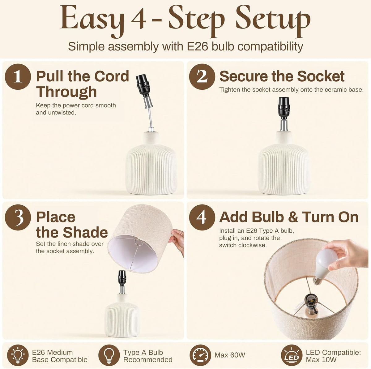 Rustic Ceramic Table Lamp with Linen Shade | Arvello Mart