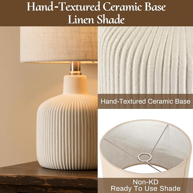 Rustic Ceramic Table Lamp with Linen Shade | Arvello Mart