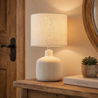 Rustic Ceramic Table Lamp with Linen Shade | Arvello Mart