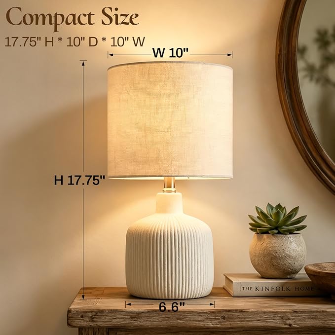 Rustic Ceramic Table Lamp with Linen Shade | Arvello Mart