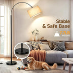 Black Arc Floor Lamp with Linen Shade | Arvello Mart