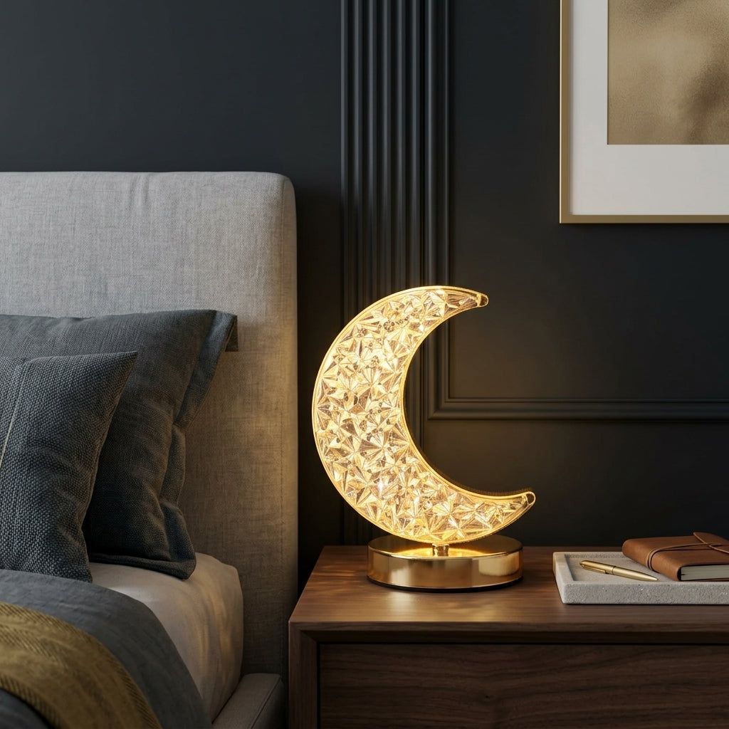 Gold Crescent Moon Table Lamp with Touch Dimming | Arvello Mart