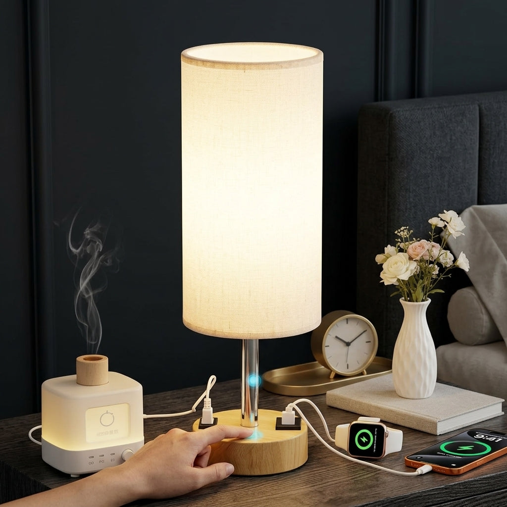 Touch Bedside Table Lamp with USB Charging | Arvello Mart