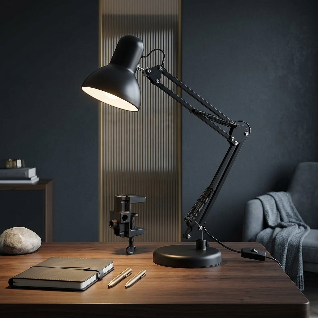 Black Metal Desk Lamp with Adjustable Arm & Clamp | Arvello Mart