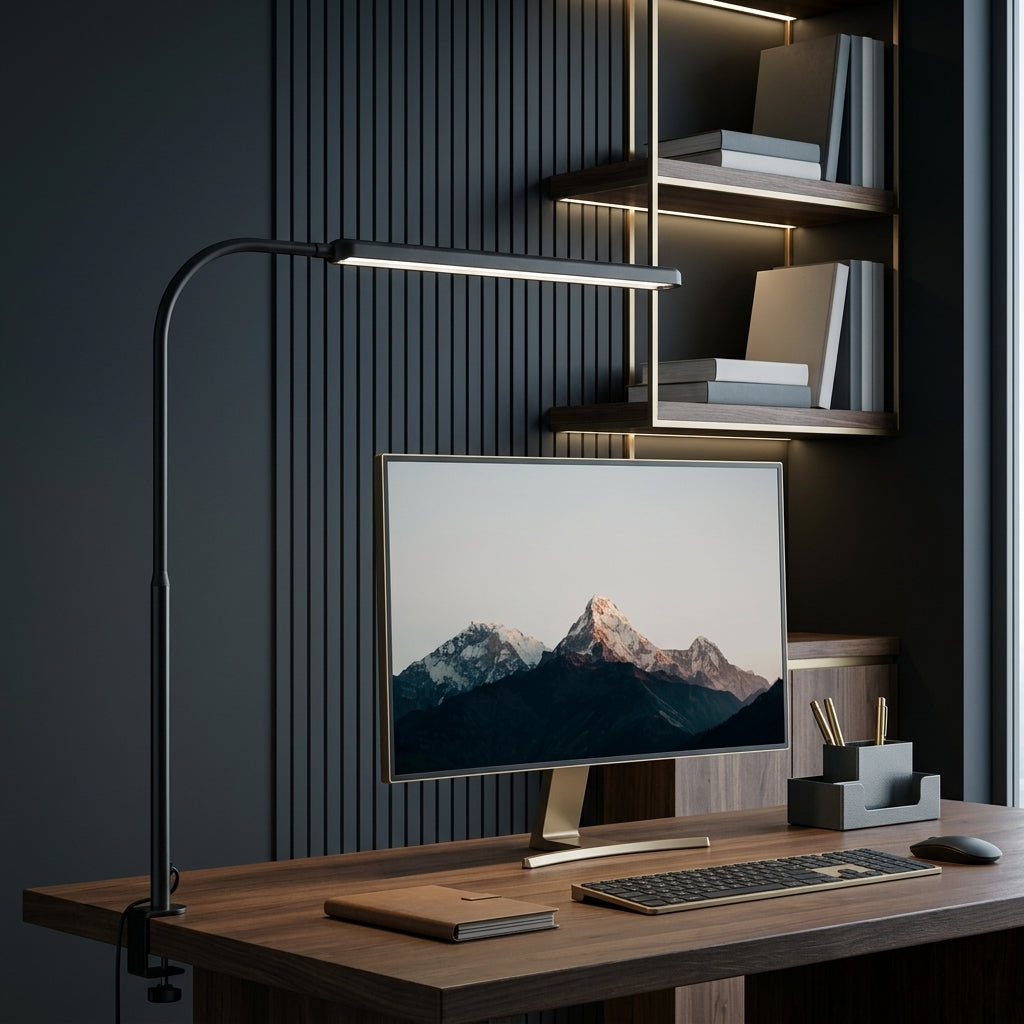 Black Clamp-On LED Desk Lamp with Gooseneck | Arvello Mart