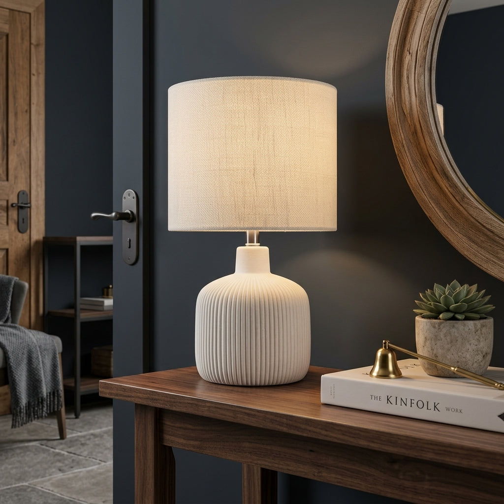 Rustic Ceramic Table Lamp with Linen Shade | Arvello Mart
