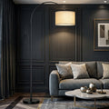 Black Arc Floor Lamp with Linen Shade | Arvello Mart