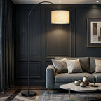 Black Arc Floor Lamp with Linen Shade | Arvello Mart