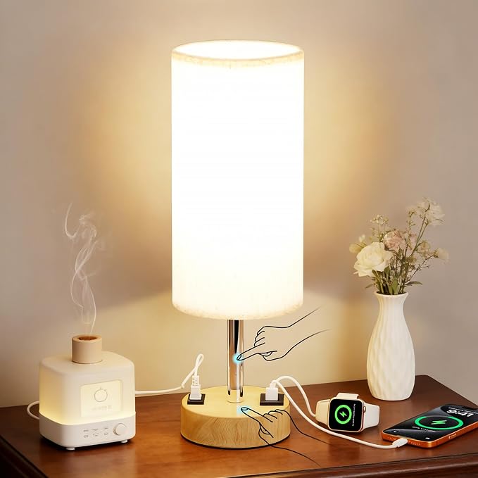 Touch Bedside Table Lamp with USB Charging | Arvello Mart